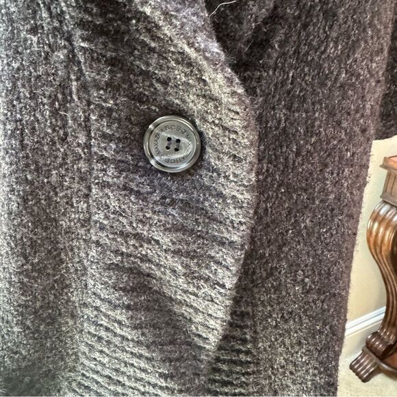 Wool Blend Knit Cardigan Short Puff Sleeves Charcoal Gray Sweater Coat - Picture 4 of 7